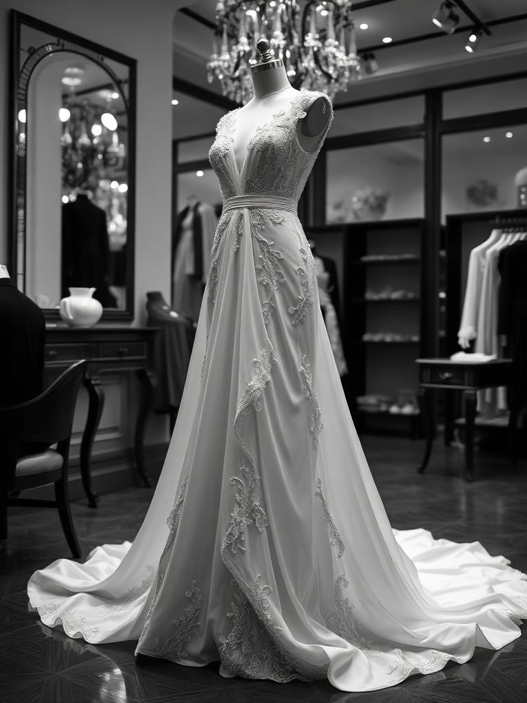 Evening dress restoration on a dress form